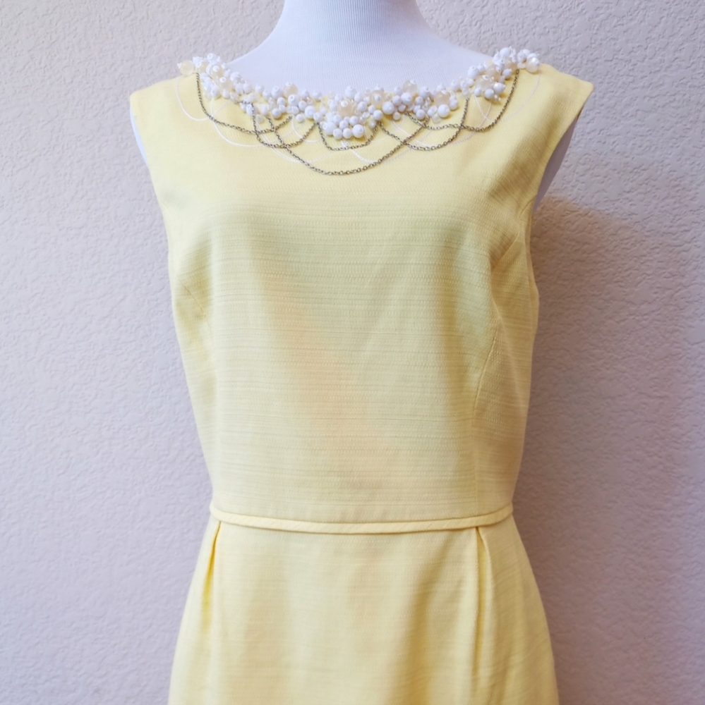 Antonio Melani butter yellow beaded and chain detail neckline shift dress - Picture 2 of 9
